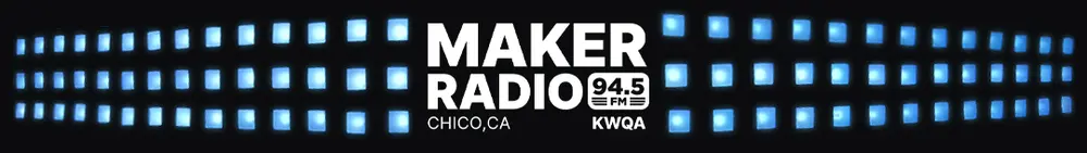 Maker Radio 94.5 FM lit logo wall